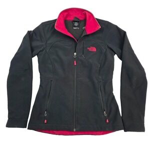 North Face Full Zip Jacket Women XS  Soft Shell Fleece Lined Black Pink